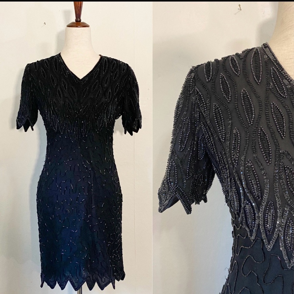 Silky Nites by Cherish beaded dress black 10/12